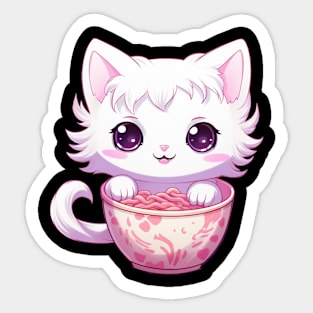 Kitty Cat Eating Ramen Japanese Kawaii Anime Sticker